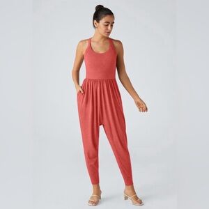 U Neck Pocket Harem Casual Jumpsuit-Easy Peezy Edition coral color NWT
